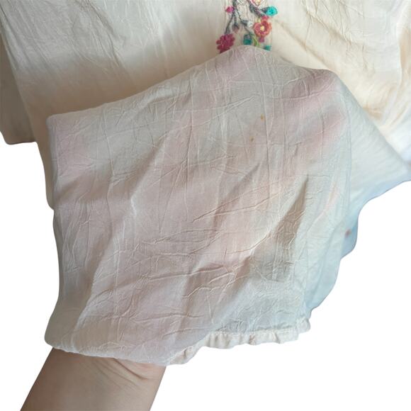 Johnny Was Embroidered Boho Tunic Top Medium Peach Floral Bird Cupra Rayon - Picture 11 of 11